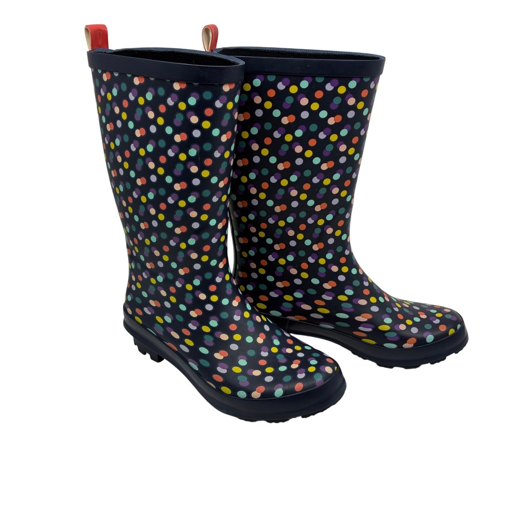 Cat & Jack rain boots Big Girl Sz 4 navy blue with polka dots